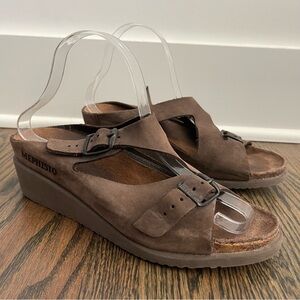 Mephisto Brown Terie Nubuck Leather Wedge Sandals size 8